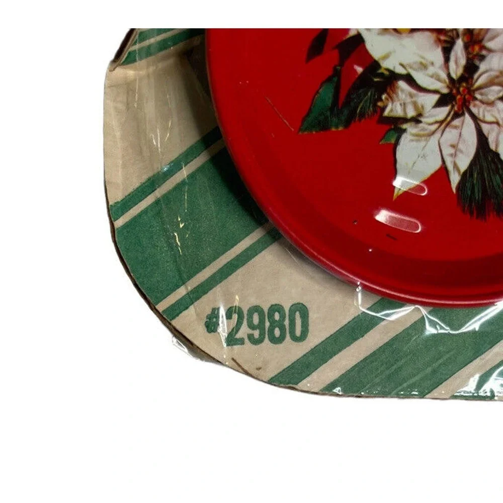 Vintage Atlantic Metal Red Christmas Round Serving Tray‎ and 6 Coasters SEALED
